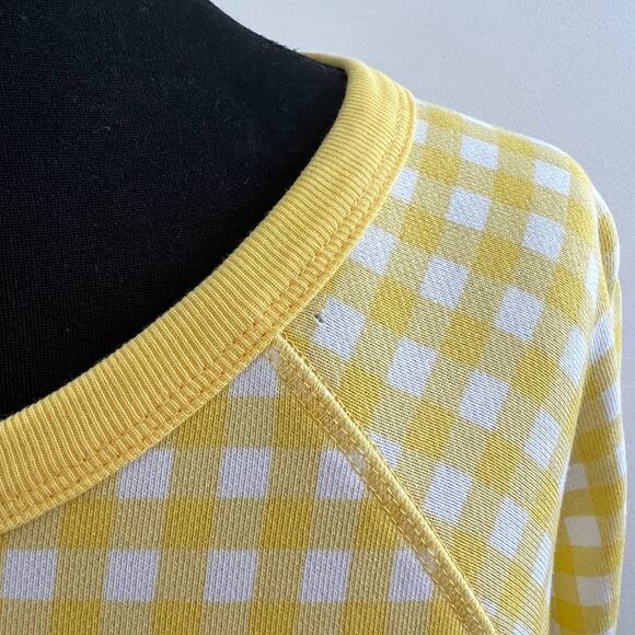 DRAPER JAMES Yellow White Gingham Plaid Crew Neck Raglan Sleeve Pullover Top L - Picture 6 of 9